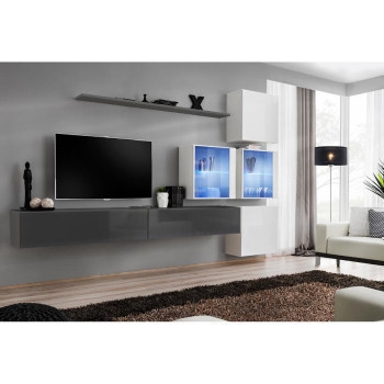 Pécs bútor Nappali bútor Switch XVIII üveg +LED  Grafit/fehér