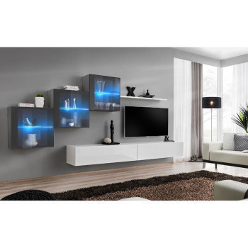 Pécs bútor Nappali bútor Switch XVIII üveg +LED Grafit/fehér