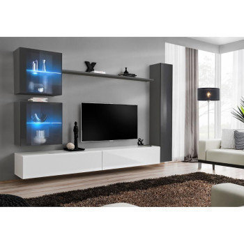 Pécs bútor Nappali bútor Switch XVIII üveg +LED  Grafit/fehér