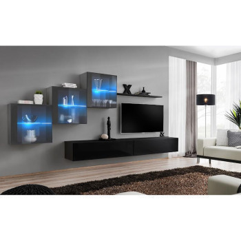 Pécs bútor Nappali bútor Switch XVIII üveg +LED Grafit/fekete