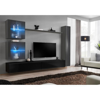 Pécs bútor Nappali bútor Switch XVIII üveg +LED  Grafit/fekete