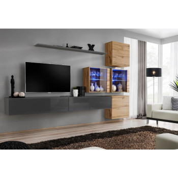 Pécs bútor Nappali bútor Switch XVIII üveg +LED  Grafit/Wotan