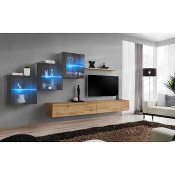 Pécs bútor Nappali bútor Switch XVIII üveg +LED Grafit/Wotan