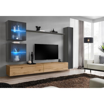 Pécs bútor Nappali bútor Switch XVIII üveg +LED  Grafit/Wotan
