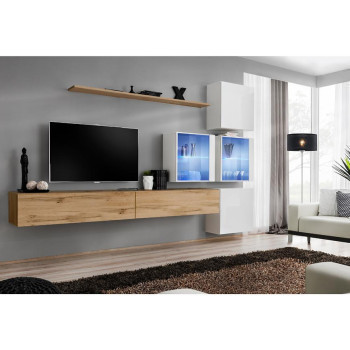 Pécs bútor Nappali bútor Switch XVIII üveg +LED  Wotan/fehér