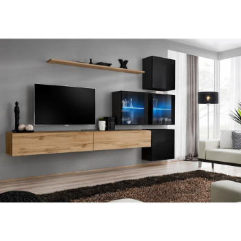 Pécs bútor Nappali bútor Switch XVIII üveg +LED  Wotan/fekete
