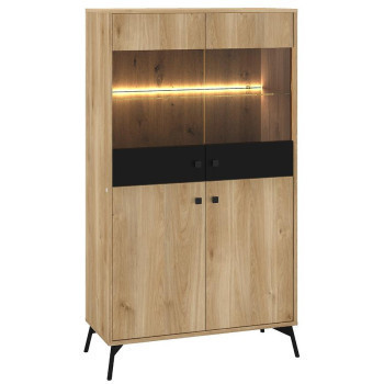 Pécs bútor Vitrin Agis 03 honey castello oak/black mat