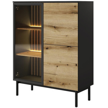Pécs bútor Vitrin Lang B alacsony +LED /fekete/ tölgy Evoke