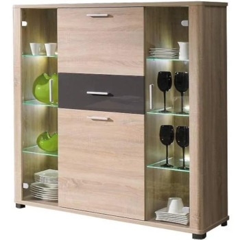 Pécs bútor Vitrin+bárral Fill 2 üveg polc Sonoma/Grafit